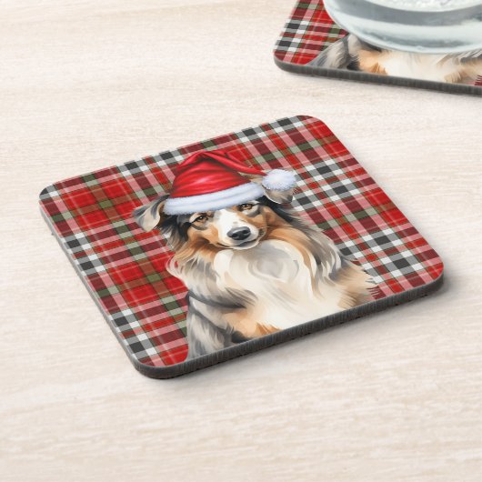 Dessous-de-verre Thème d'hiver Australian Shepherd Chien rouge Plai (Côté gauche)