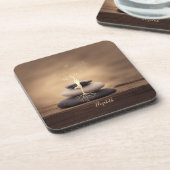 Dessous-de-verre Therapist Zen Stones, Gold Tree Silhouette Brown (Côté gauche)