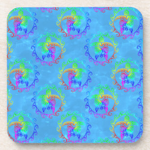 Dessous-de-verre Tie Dye Tortue Tribal Moari Soleil Bleu clair