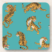 Dessous-de-verre Tiger sur Motif Turquoise (Devant)
