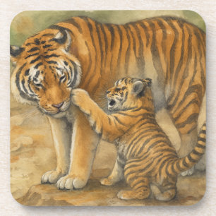 Dessous-de-verre Tiger Tenderness - Parent et Cub en Forêt