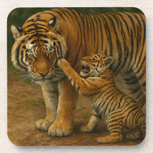 Dessous-de-verre Tiger Tenderness - Parent et Cub en Forêt (Devant)