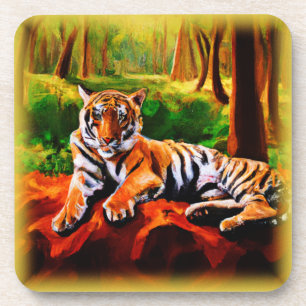 Dessous-de-verre "Tigre majestueux au repos dans la nature". Comman