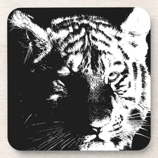 Dessous-de-verre Tigre noir et blanc Pop Art (Devant)