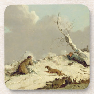 Dessous-de-verre Tir de canard en hiver (huile sur la toile)
