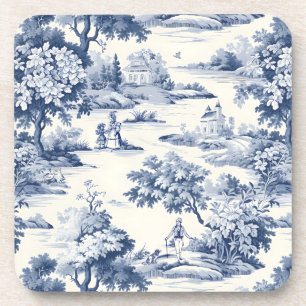 Dessous-de-verre Toile de jouy, bleu et blanc, porcelaine,