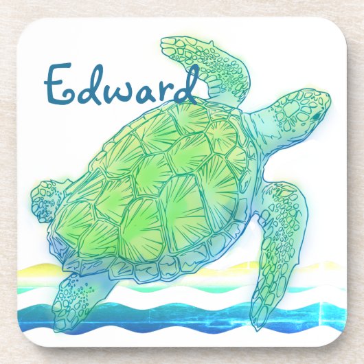 Dessous-de-verre Tortue bleue et verte (Devant)