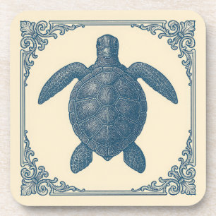 Dessous-de-verre Tortue bleue vintage Nautique