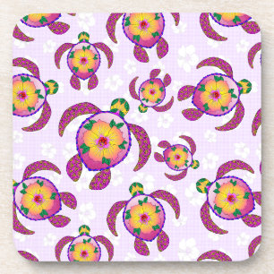 Dessous-de-verre Tortues de Honu rose Hibiscus Fleurs