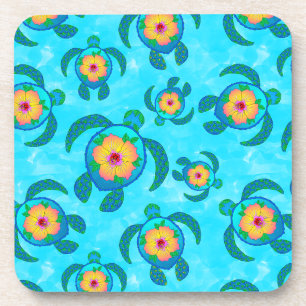 Dessous-de-verre Tortues de mer de Honu bleu Hibiscus Fleurs