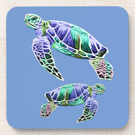 Dessous-de-verre Tortues marines bleu-vert (Devant)