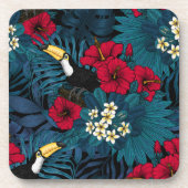 Dessous-de-verre Toucans et flore tropicale, verte et rouge (Devant)