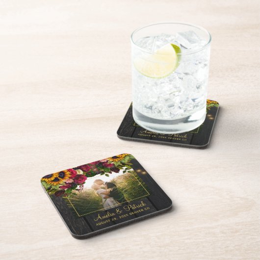 Dessous-de-verre Tournesol rustique et photo mariage rose préférée (Côté Droit)