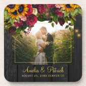 Dessous-de-verre Tournesol rustique et photo mariage rose préférée (Devant)