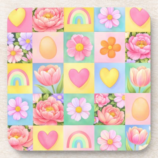 Dessous-de-verre Trendy Floral Checkerboard Spring Pattern (Devant)