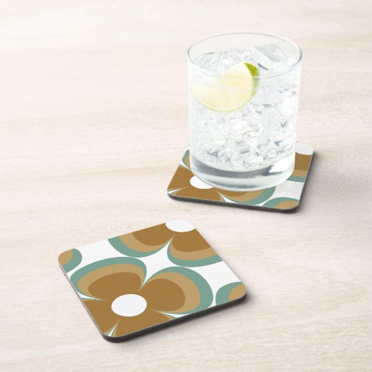 Dessous-de-verre Trendy Teal Caramel Retro Groovy Flowers Seamless (Côté Droit)