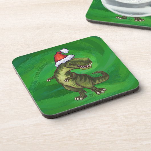 Dessous-de-verre TRex à Santa Hat sur Green (Côté gauche)