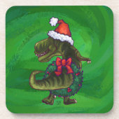 Dessous-de-verre TRex à Santa Hat sur Green (Devant)