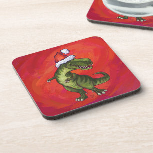 Dessous-de-verre TRex Dino à Santa Hat sur Red