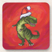 Dessous-de-verre TRex Dino à Santa Hat sur Red (Devant)