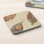 Dessous-de-verre Trois Feuilles sur l'Arrière - plan Texture Linen (Côté gauche)