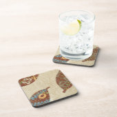 Dessous-de-verre Trois Feuilles sur l'Arrière - plan Texture Linen (Côté Droit)