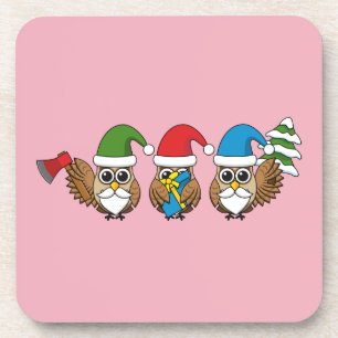 Dessous-de-verre Trois hiboux gnomes de Noël amusants