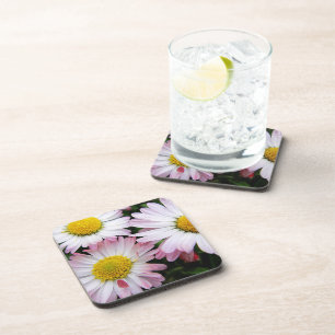 Dessous-de-verre Trois marguerites rose et blanc