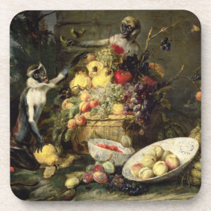 Dessous-de-verre Trois singes volant le fruit (huile sur la toile)