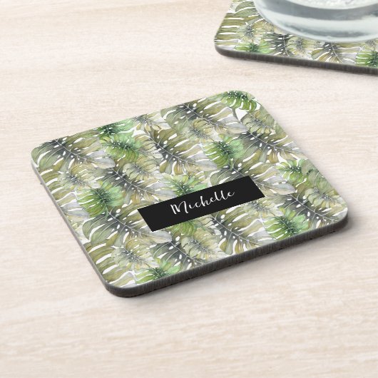 Dessous-de-verre Tropical Monstera Vert Palmier (Côté gauche)