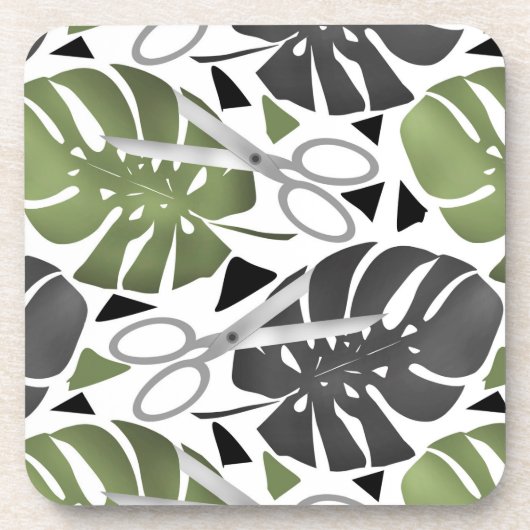 Dessous-de-verre Tropical print monstera leaves scissors jungle exo (Devant)