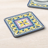 Dessous-de-verre Tuile bleue et jaune de Talavera de Mexicain (Côté gauche)