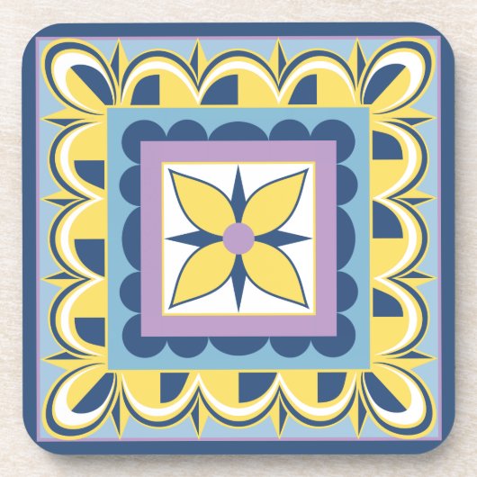 Dessous-de-verre Tuile bleue et jaune de Talavera de Mexicain (Devant)