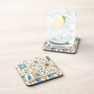 Dessous-de-verre Tuiles de Mahjong Chinoiserie Fleurs Aquarelles Oi