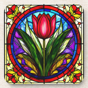 Dessous-de-verre Tulipe rouge et motifs floraux colorés