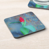Dessous-de-verre Tulipe rouge sur ardoise gris bleu (Côté gauche)