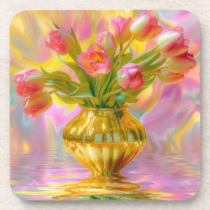 Dessous-de-verre Tulipes roses vibrantes dans le Vase d'or