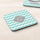 Dessous-de-verre Turq/Aqua White Chevron Gray Quatrefoil monogram (Côté gauche)