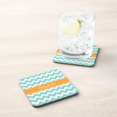 Dessous-de-verre Turq / Aqua Wht Chevron Cantaloupe Nom monogram (Côté Droit)