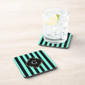 Dessous-de-verre Turquoise and Black Stripes Pattern with monogram (Côté Droit)