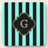 Dessous-de-verre Turquoise and Black Stripes Pattern with monogram (Devant)