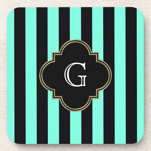 Dessous-de-verre Turquoise and Black Stripes Pattern with monogram (Devant)