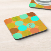 Dessous-de-verre Turquoise Bleu Vert & Cercles Orange Monogramme (Côté gauche)