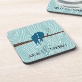 Dessous-de-verre Turquoise Cute Kissing Inséparables assis dans la (Côté gauche)