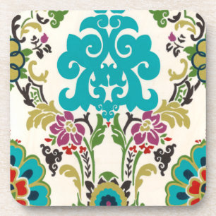 Dessous-de-verre Turquoise florale de prune de motifs de damassé