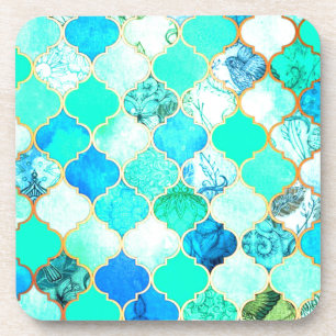 Dessous-de-verre Turquoise, Or, Motif de sirène bleu vert