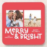 Dessous-de-verre Typographie minimale moderne 2 photo Noël<br><div class="desc">Tout n'est peut-être pas calme mais tout peut encore être lumineux avec ce design moderne et coloré de Noël. Avec espace pour 2 photos carrés,  disponibles dans une sélection de couleurs.</div>
