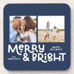 Dessous-de-verre Typographie minimale moderne 2 photo Noël<br><div class="desc">Tout n'est peut-être pas calme mais tout peut encore être lumineux avec ce design moderne et coloré de Noël. Avec espace pour 2 photos carrés,  disponibles dans une sélection de couleurs.</div>