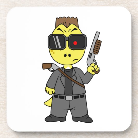 Dessous-de-verre Tyrannosaurus Rex Habillé Comme Terminator. (Devant)