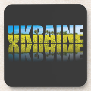 Dessous-de-verre Ukraine étiquette avec ciel bleu et jaune
